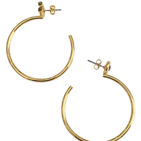 AUTH NEW Coach Gold Signature 1.5" Hoop Earrings with Crystal on Card w/Dust Bag - Picture 3 of 8